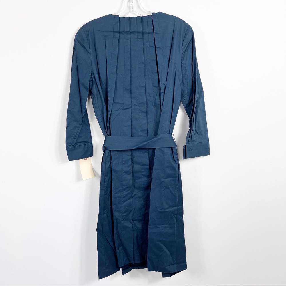 Thakoon Cotton Poplin Inverted Pleated Tie Waist Mini Dress Size 4 Navy Blue - Picture 9 of 10